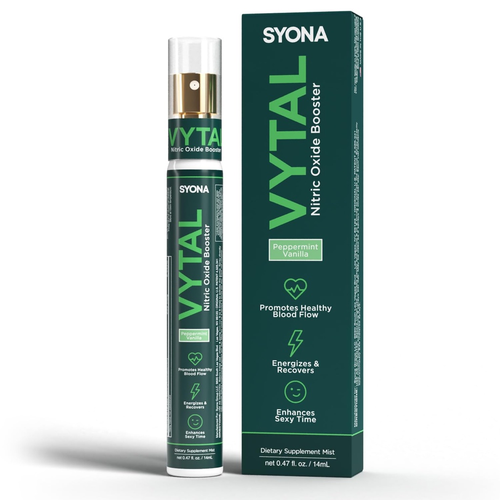 SYONA VYTAL Nitric Oxide Booster Oral Spray Oxygen Boost Peppermint with L-Arginine for Healthy Blood Flow & Circulation, B12 Energy, 14ml