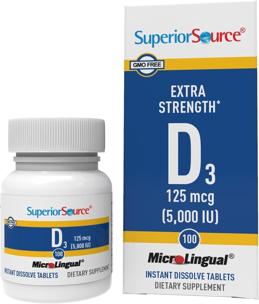 Superior Source Vitamin D3 5000 IU - Immune System, Brain & Nervous System Support - Diş ve Bone Health - Bariatric Friendly - 100 Sublingual Discrypt Tabletleri - 100 Sublingual Dis