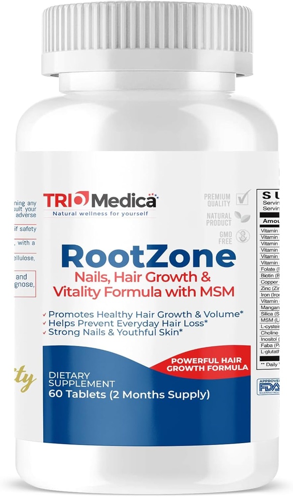RootZone with MSM Hair, Skin & Nails, Over 20 Ingredients Including Biotin and MSM, 60 Tablets