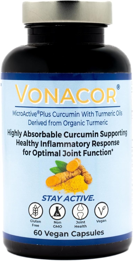 Vysoko Absorbovateľný MicroActive Curcumin s kurkumovým olejom extrakt 500mg pre Optimal Joint Health, Vegan, Non-GMO, Gluten-Free, 60 Vegan Kapsule
