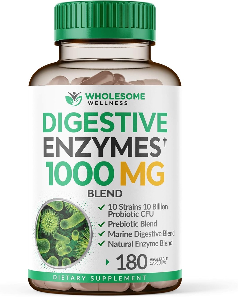 Newnadigesa benestiva Enzymes 1000MG Plus Prebiotics & Probiotics suplementaris, 180 Capules, Plantical platBased Vegan fórmula de Digestion & Lactose amb Amylase & Brommelin, 33 mesos de càlcul