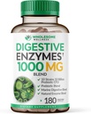 Enzimas Digestivas de Bem-Estar Saudável 1000MG Plus Prebióticos & Probióticos Suplemento, 180 Cápsulas, Fórmula Vegan baseada em plantas orgânicas para Digestão e Lactose com Amylase & Bromelain, 3-6 meses de fornecimento