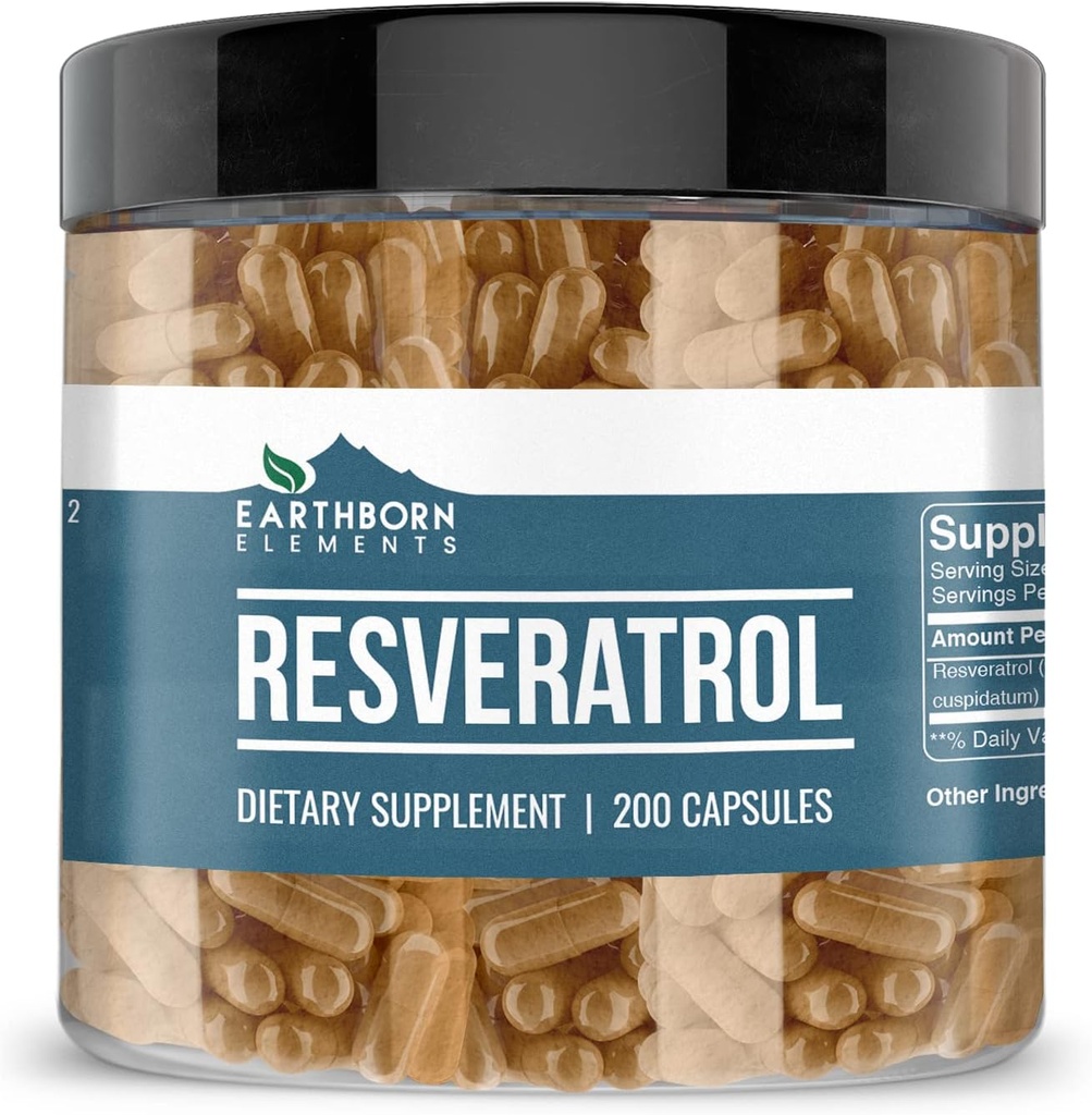 Earthborn Elements Resveratrol 200 kapsler, ren og ufortynnet, ingen tilsetningsmidler