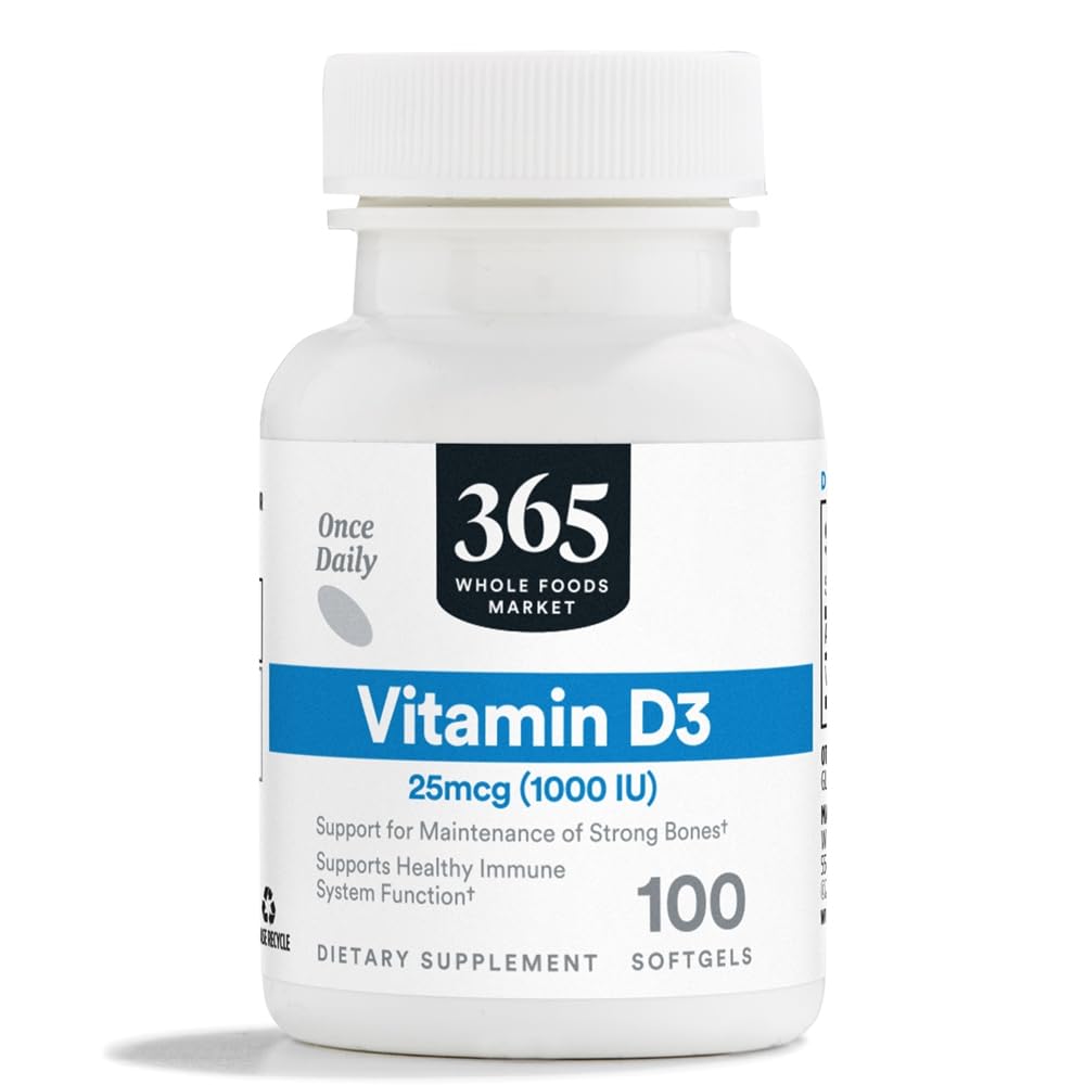 365 by Whole Foods Market, Vitamin D3 Softgels, 1000 IU, 100 CT
