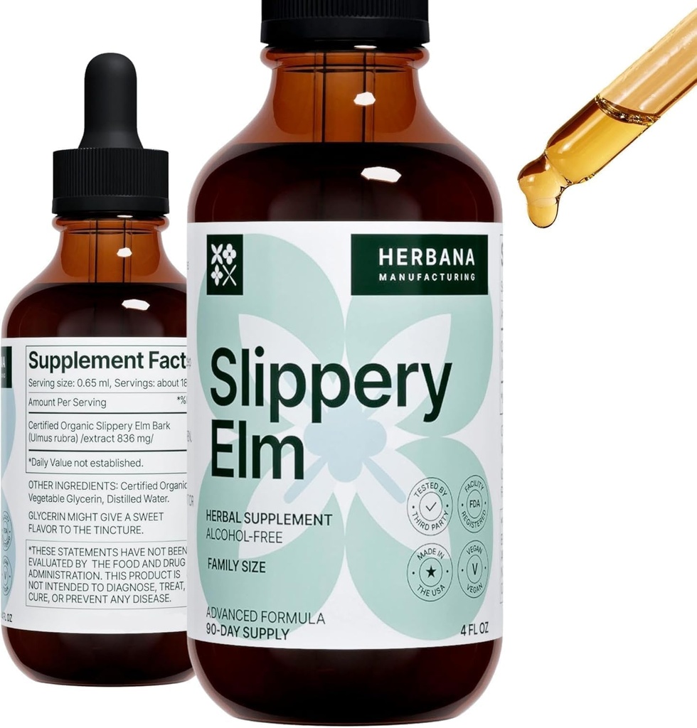 Slippery Elm Bark 4 oz נוזל לחלץ - Got Health, Respiratory & Immune Support - Ulmus Rubra Tincture - Herbal Drops for Man & Woman - גודל משפחתי - High Potency - 90 ימים אספקה