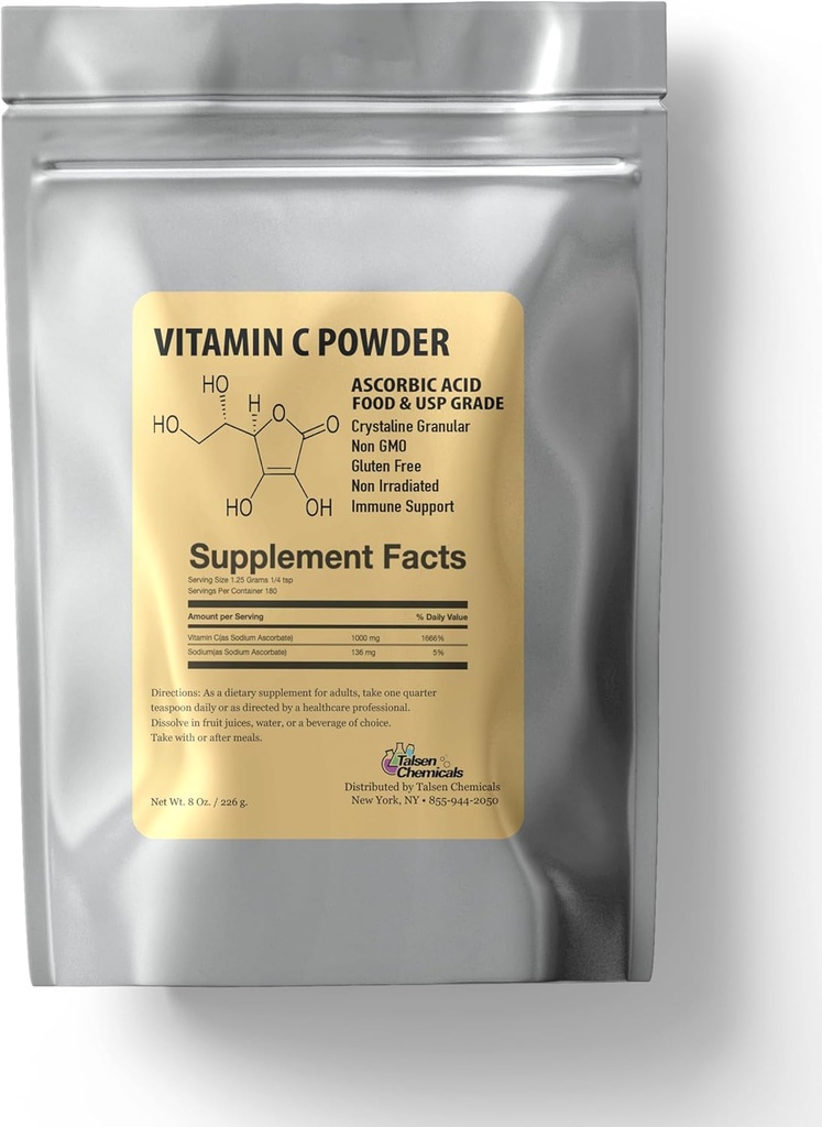 Pure Vitamin C Powder Organic (8 Oz / 226 g) Askorbinska kislina Prašek Močen antioksidant za kožo DIY nego kože
