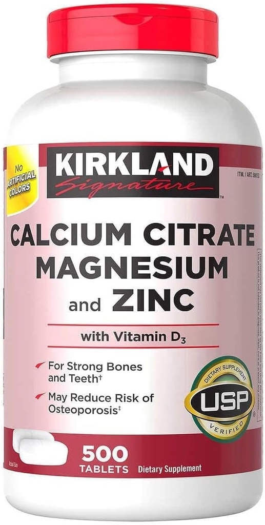 קירקלנד חותם Calcium Citrate Magnesium ו- Zinc, 500 טבליות