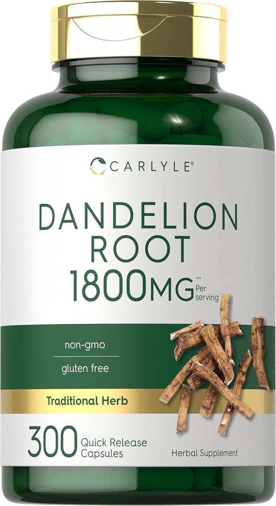 Carlyle Dandelion Root  thể hiện 1800mg 300 Capsules ko-GMO, Gluten free phụ