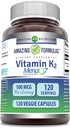 Increíble Fórmulas Vitamina K2 Menaq7 MK7 Suplemento | 100 Mcg | Veggie Capsules | Non-GMO | Gluten Free | Made in USA (1 Pack, 120 Count)