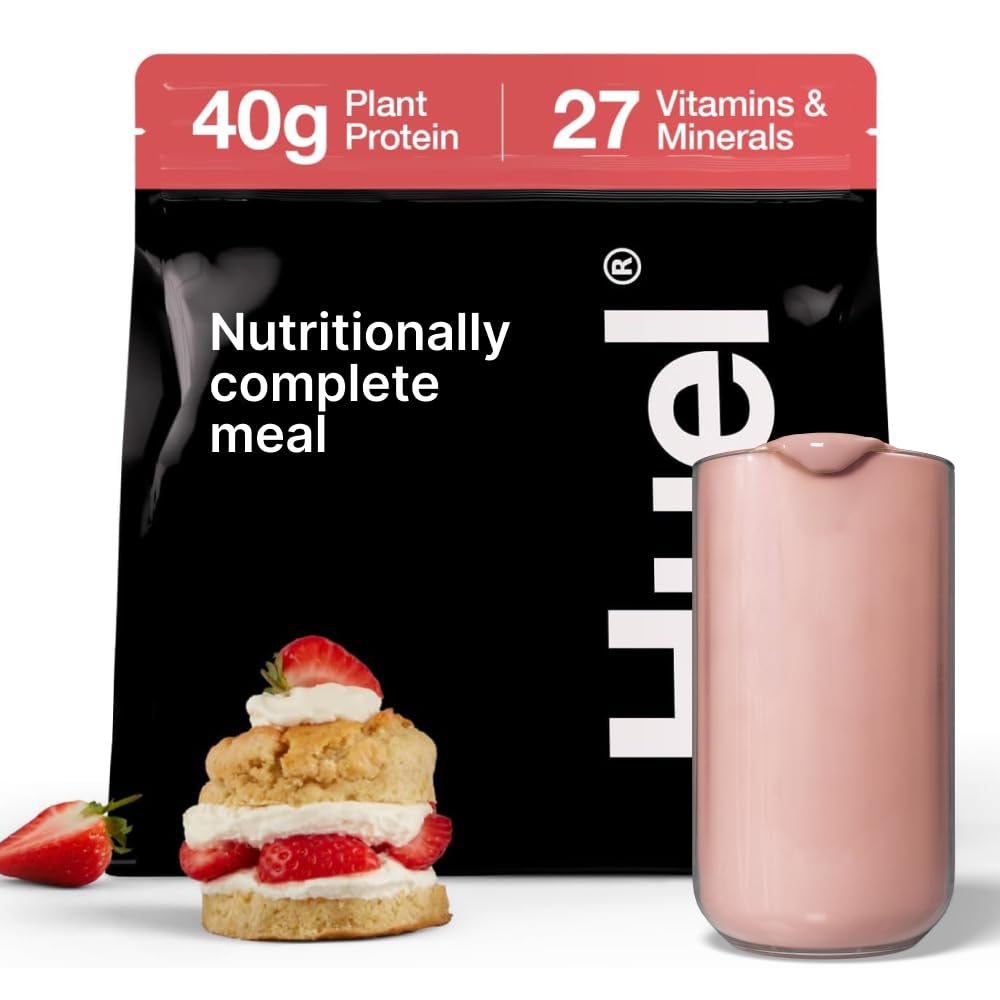 Huel Black Edition 124; Strawberry Shortcake 40g Vegan Protein Powder 124; Nutronitially Complete Meal 124; 27 Vitamin dan Mineral, Gluten Free 124; 17 Servids 124; Scoop tidak termasuk mengurangi plastik