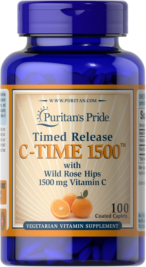 Puritan's Pride Vitamin C 1500 mg with Rose HIPS Caplets, 100 Count