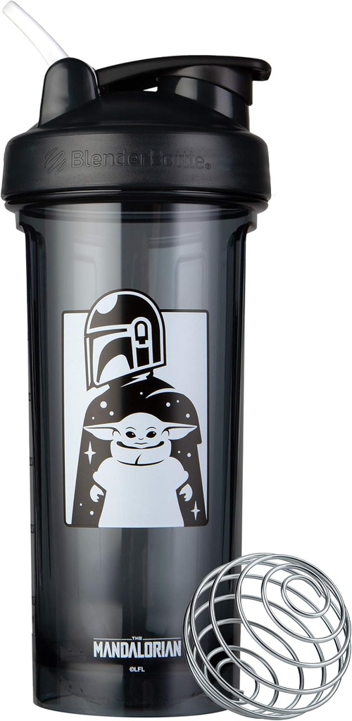 Серия BlenderBottle Star Wars Shaker Bottle Pro идеально подходит для протеиновых встрясок и предварительных тренировок, 28-Ounce, Mandalorian & Child
