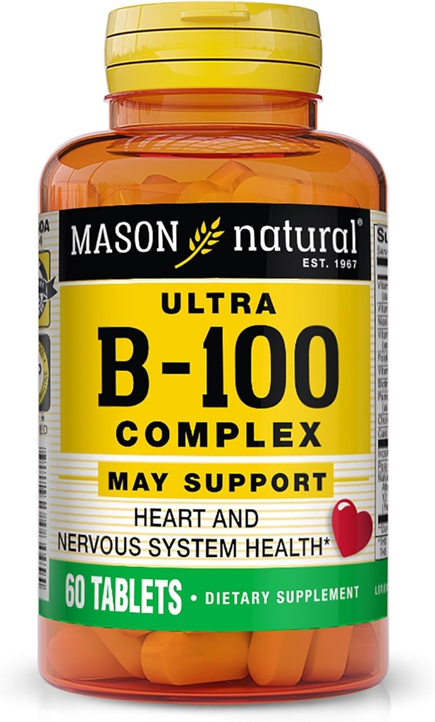 MASON NATURAL Ultra B-100 Complex - Helse og nervesystem, forbedrer immunfunksjon og energimetabolisme, 60 tabletter