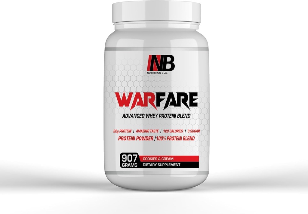 Warfare 2 lbs Advanced Whey Protein Blend 22g Protein per Tarjoilu Amazing Flavors (2 lbs, evästeet ja kerma)