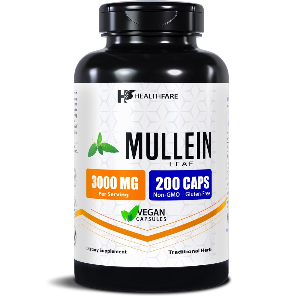 Mullein Leaf Extract 3000mg | 200 Vegan Capsules (100 Servings) | Lung & Respiratory Support | Supports Clear Airways & Comfortable Breathing | Non-GMO, Gluten-Free | Made in USA