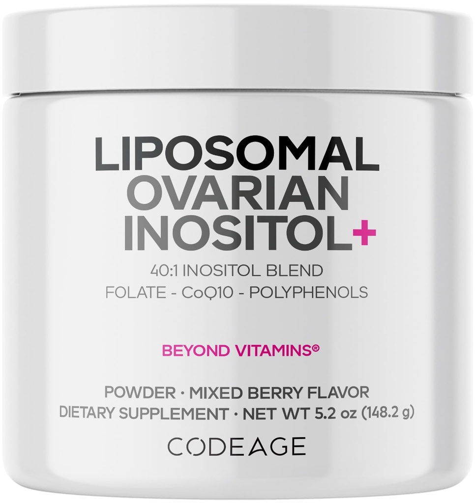 Codeage Liposomal Ovarian Inositol Powder - Myo-Inositol & D-Chiro-Inositol 40:1 Blend, Folate 5-MTHF, CoQ10, Pomegranate & Wild Blueberry - 2-Month Supply - Mixed Berry Flavor - Non-GMO, 60 Servings