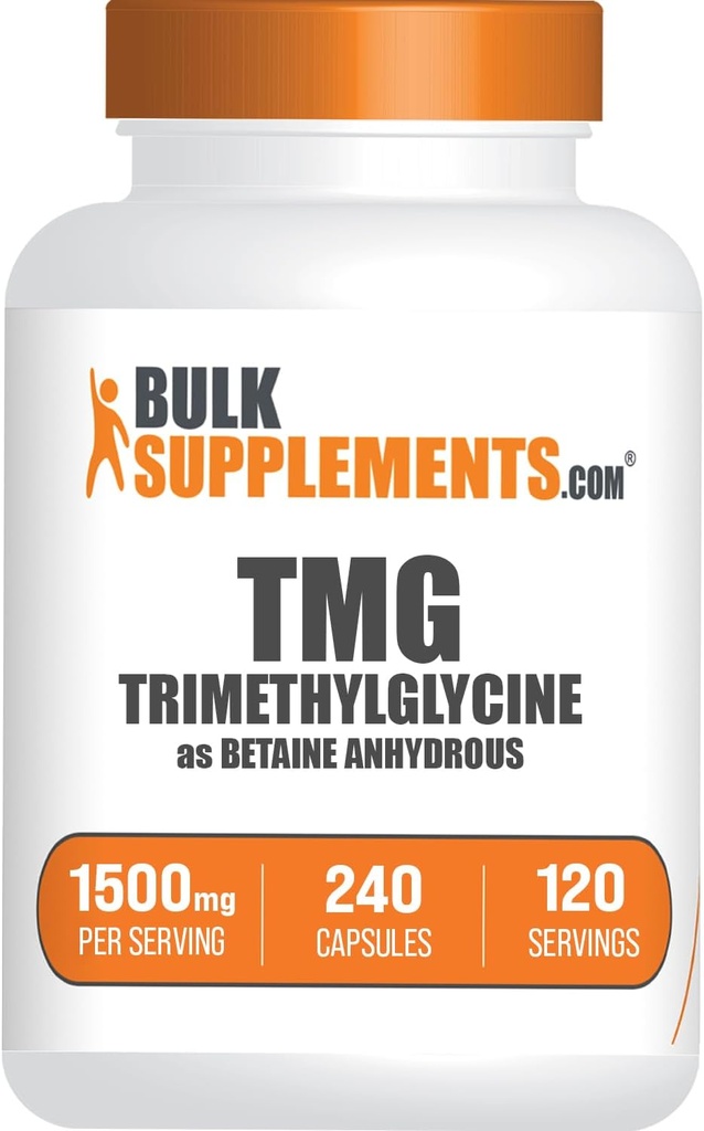 BulkSupplements.com TMG Kapsler - Trimetylglycin som Betaine Anhydrous, TMG Supplement - Glutenfri, 2 Kapsler per servering (1500mg), 240 Count (Pack of 1)