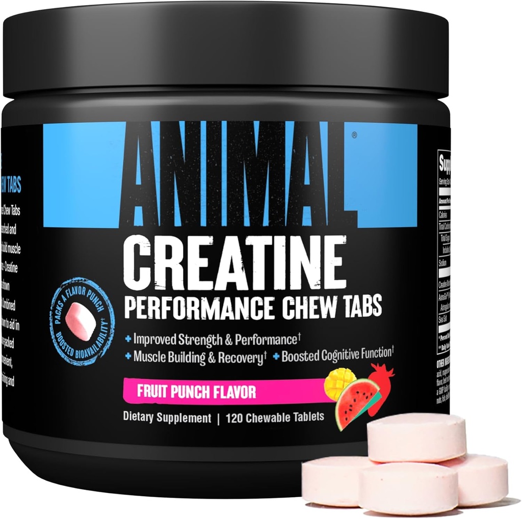 Animal Omega 3 & 6 Supplement mit 30 Day Pack Creatine Chews Tablets Obst-Punch