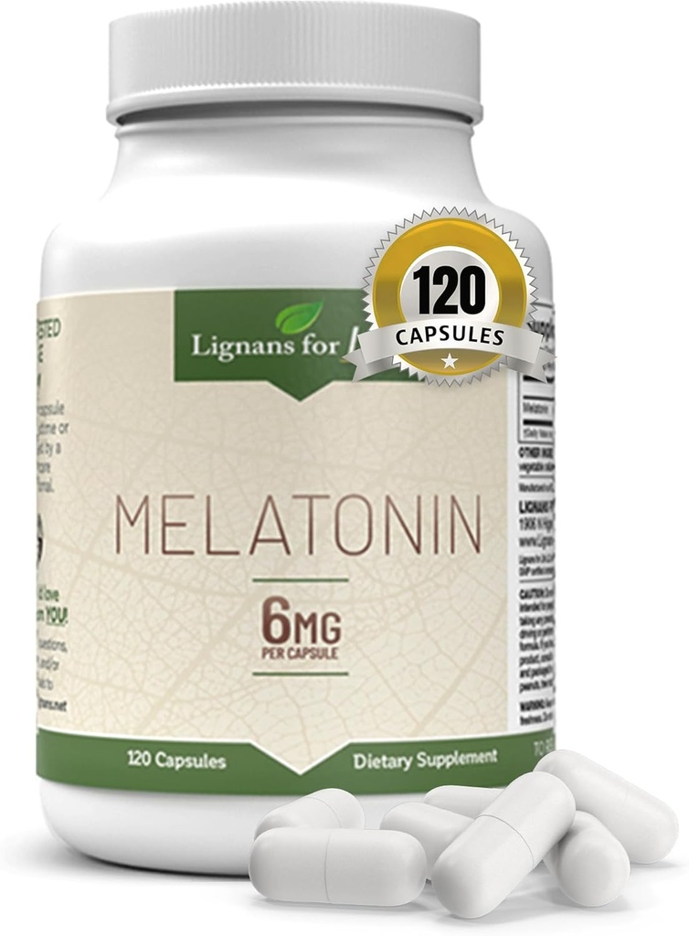 Lignans for Life Melatonin para cans e persoas, 6mg - 120 cápsulas - cápsulas - tratados con animais - vitaminas para a saúde global