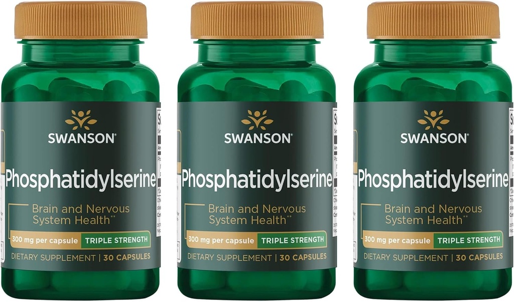 Swanson Phosphatidylserine Memory Brain e apoio á saúde cognitiva Suplemento de fosfolípido Triple-Strength Suplemento 300 mg 30 cápsulas (3 Pack)