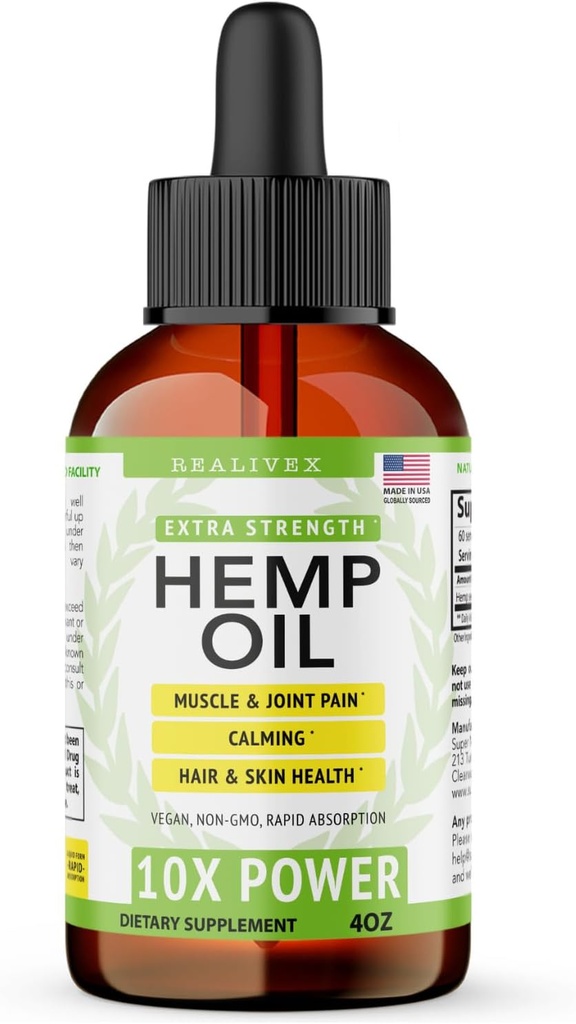 Super Natural Goods Hemp Oil - Maximum Strength Hemp Seed Oil for Relief & Relaxation - Vegan, Sugar Free, Additive Free - 4oz