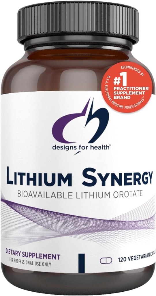 עיצוב בריאות Lithium Synergy - 5mg Lithium Orotate עם TMG + B12 Methylcobalamin - Bioavailable Mood + Methylation תמיכה תוסף, Non-GMO + Vegetarian (120 קפסולות)