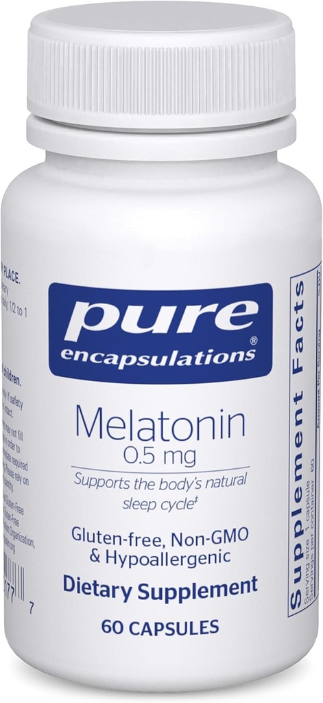 纯封装 Melatonin 0.5毫克 - 床位自然睡眠辅助剂 - 规范睡眠 - 蜡烛循环 - 0.5毫克 Melatonin - Vegan & Non-GMO - 60卡普尔