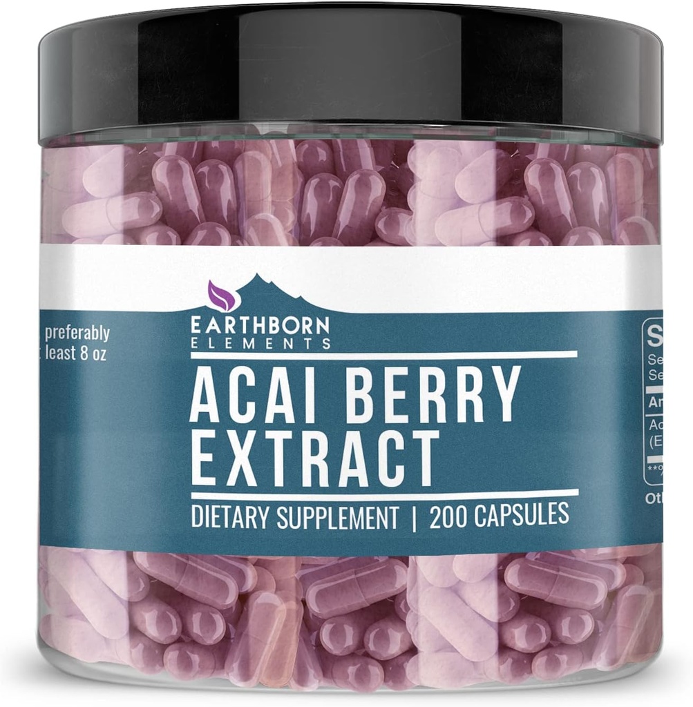 Earthborn Elements Acai Berry 200 Capsules, Pure & Undiled, No Wordss