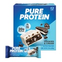 Pure Protein Cookies And Cream Protein Bars – 20g Protein, 3g Sugar, 190 Calories (12 count) Low Sugar* High Protein Snack - Gluten Free - Perfect for a Healthy Snack