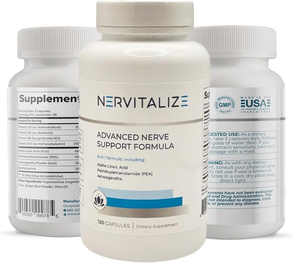 Advanced Nerve Dukung Formula dengan 600 mg Pure Alpha Lipoic Acid dan Palmitoylethanolamide (Pea) Suplemen Dukungan Neuropati - Fortify Nerves - Best Periferal Relief Dukungan - 120 Capsules