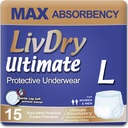 LivDry Velika Ultimate Adult Incontinence spodnje perilo za odrasle, Max Absorbent Odrasli Plenice z zaščito pred puščanjem, L, 15-Pack