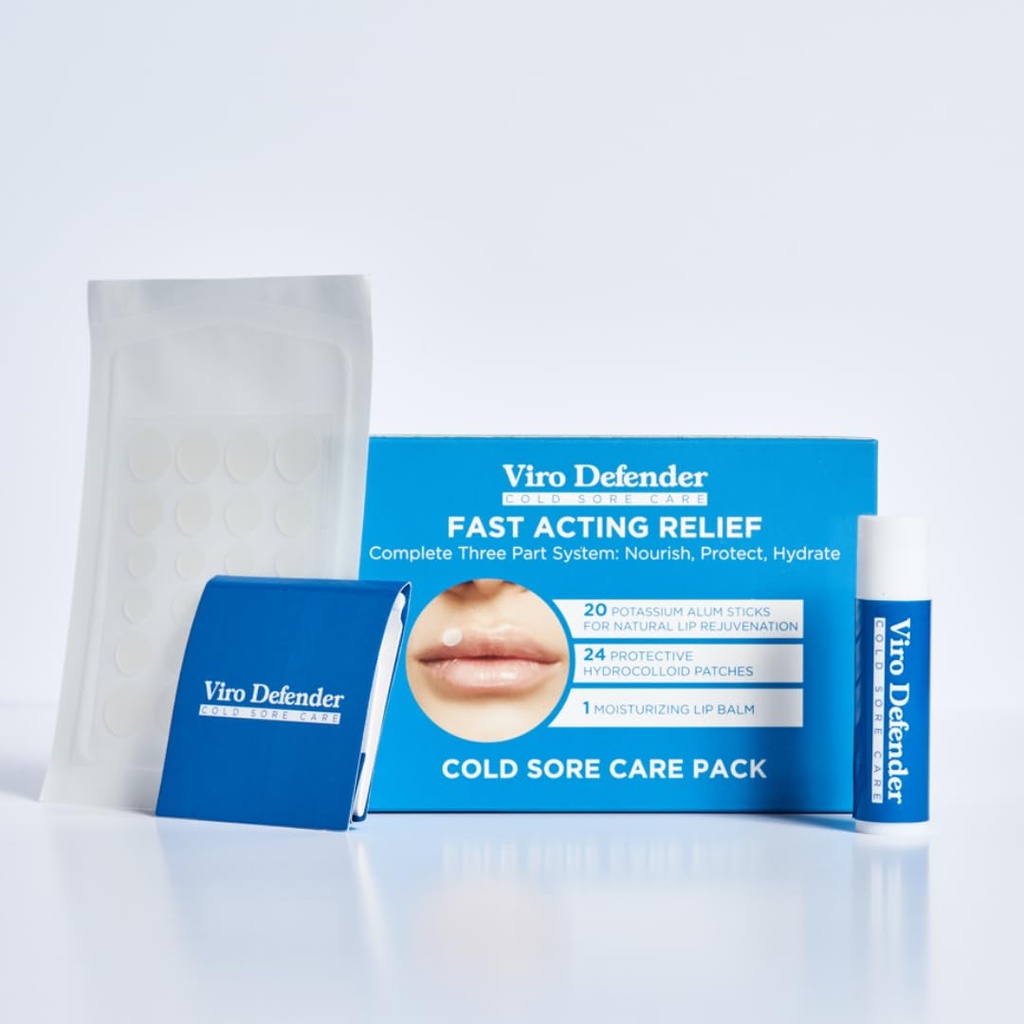 Hydrocolloid & Alum Stone Cold Sore Care Pack es un Tratamiento de Tres Partes Revolucionarios, Combinando Patches Hydrocolloid, Alum Stone, " Lip Balm to Soothe Your Cold Sore