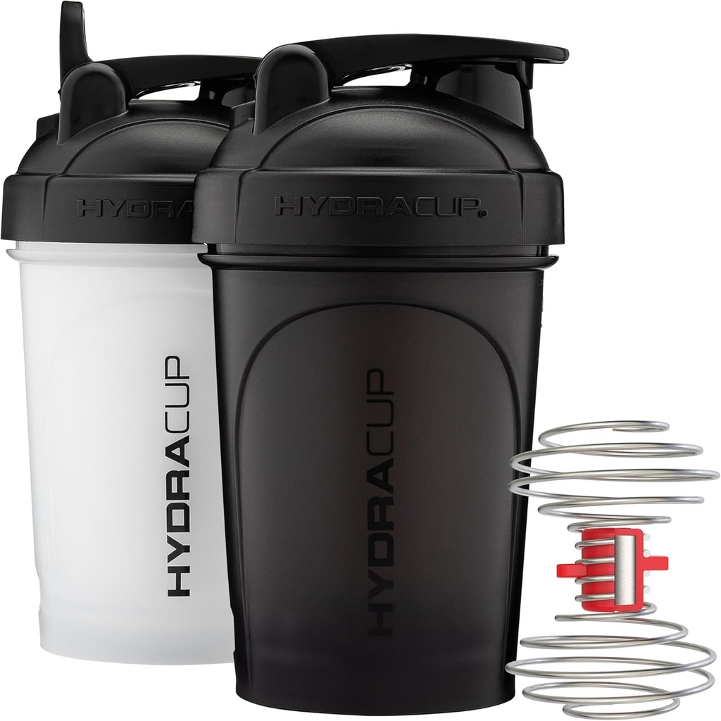 Hydra Cup ProFlow Shaker Bottles | Protein Shaker Cups with Whisk Ball, Leak-Proof Lid, Hidden Carry Handle | BPA-Free Gym Mixer for Protein Powder, Mixing Supplements (2 Pack with Power Whisk)