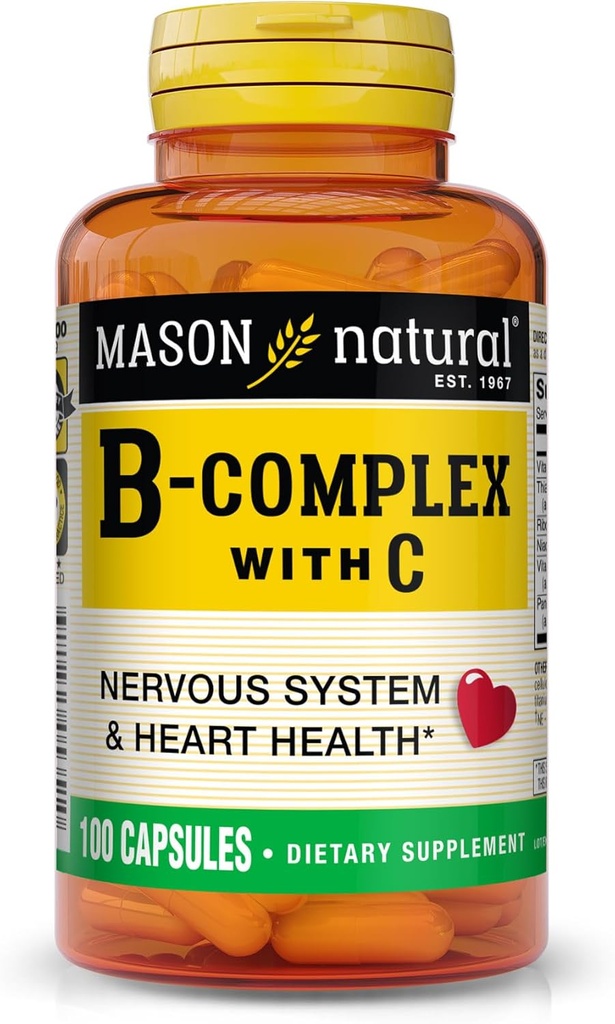 MASON NATURAL B-Complex 비타민 C – 신경 시스템 & 심장 건강 지원 – 100 캡슐