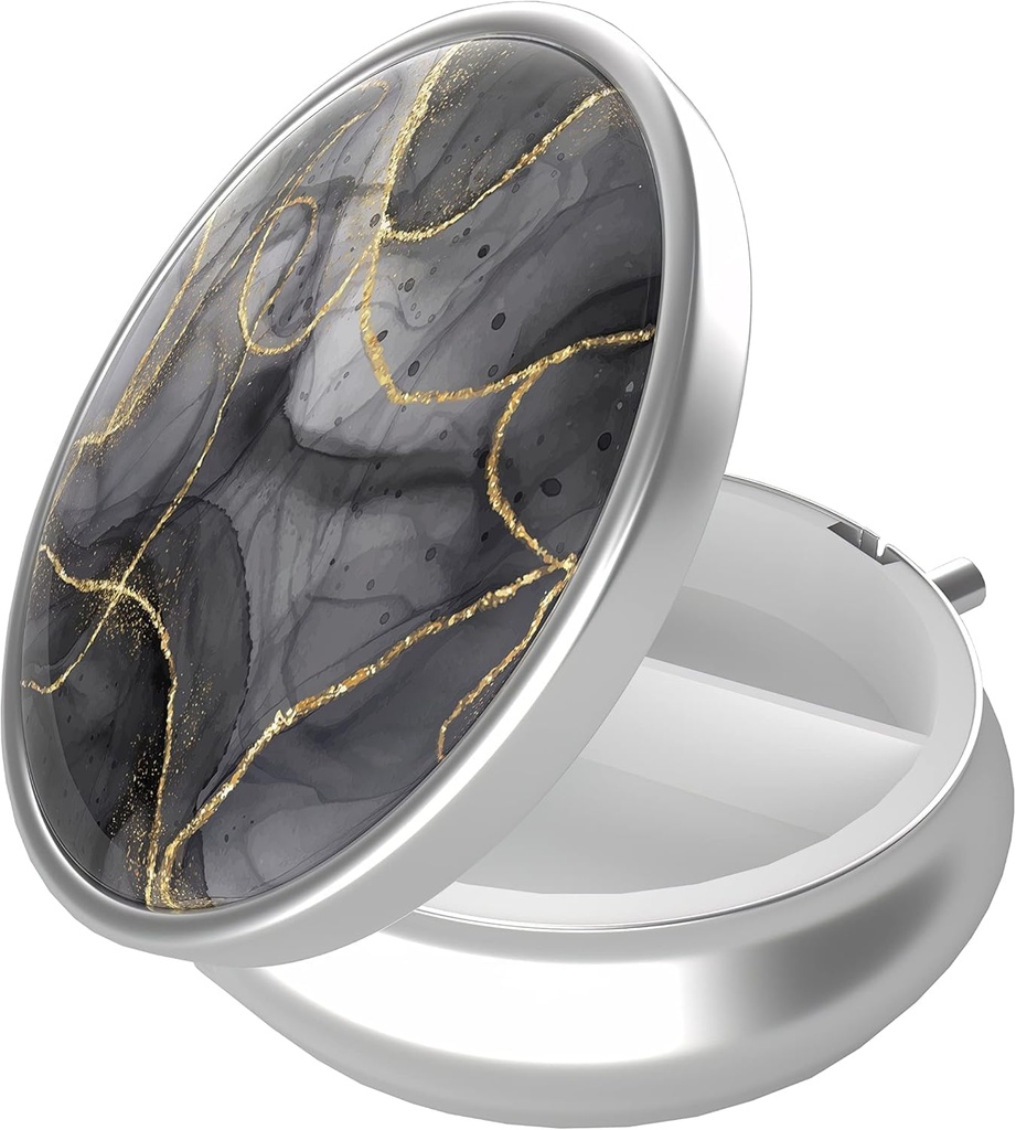 Cutie de pastile, 3 Compartiment Portable Travel Medicine Box cu oglindă, Compact și drăguț, Se potrivește în Purse și Pocket, Medicină și Organizator de vitamine (Black Gold Marble)
