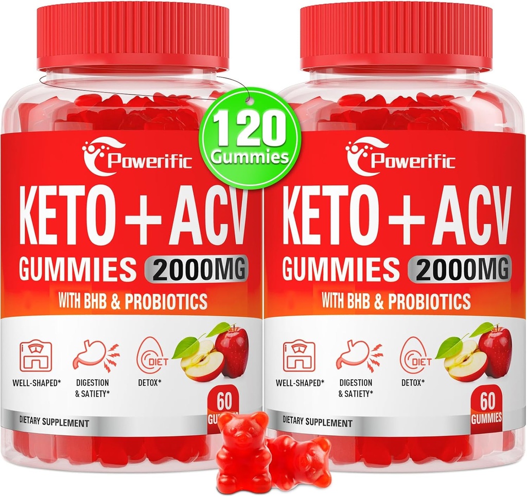Gummies di Aceto di Sidro di Mele, GLP-1 Supporto Keto ACV Gummies Max Forza 2000mg Aceto di Sidro di Mele con Madre, Probiotici & Vitamina B12, per Digestione, Metabolismo, Cleanse & Detox Diet (2 Pacchetti)
