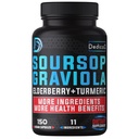 DEDICAD 11in1 Graviola Soursop Capsules for 5 Months Supply with Soursop Fruit, Elderberry, Turmeric, Ginger, Milk Thistle, Cranberry & More - Mood - 150 Vegan Capsules