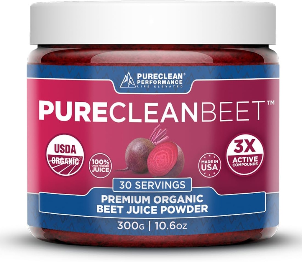 PureClean Beet Premium Beet Powder - 100% Dukungan Nitric Oxide untuk Clinically- Proven 3X Greater Circulation, Endurance & Energy - Proughtly Cold- Dipaksa, Eco Friendly, USA - 30 Servings