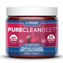 PureClean Beet Premium Beet Juice Powder - 100% Organic Nitric Oxide Support for Clinically-Proven 3X Greater Circulation, Endurance & Energy - Proudly Cold-Pressed, Eco Friendly, USA - 30 Servings