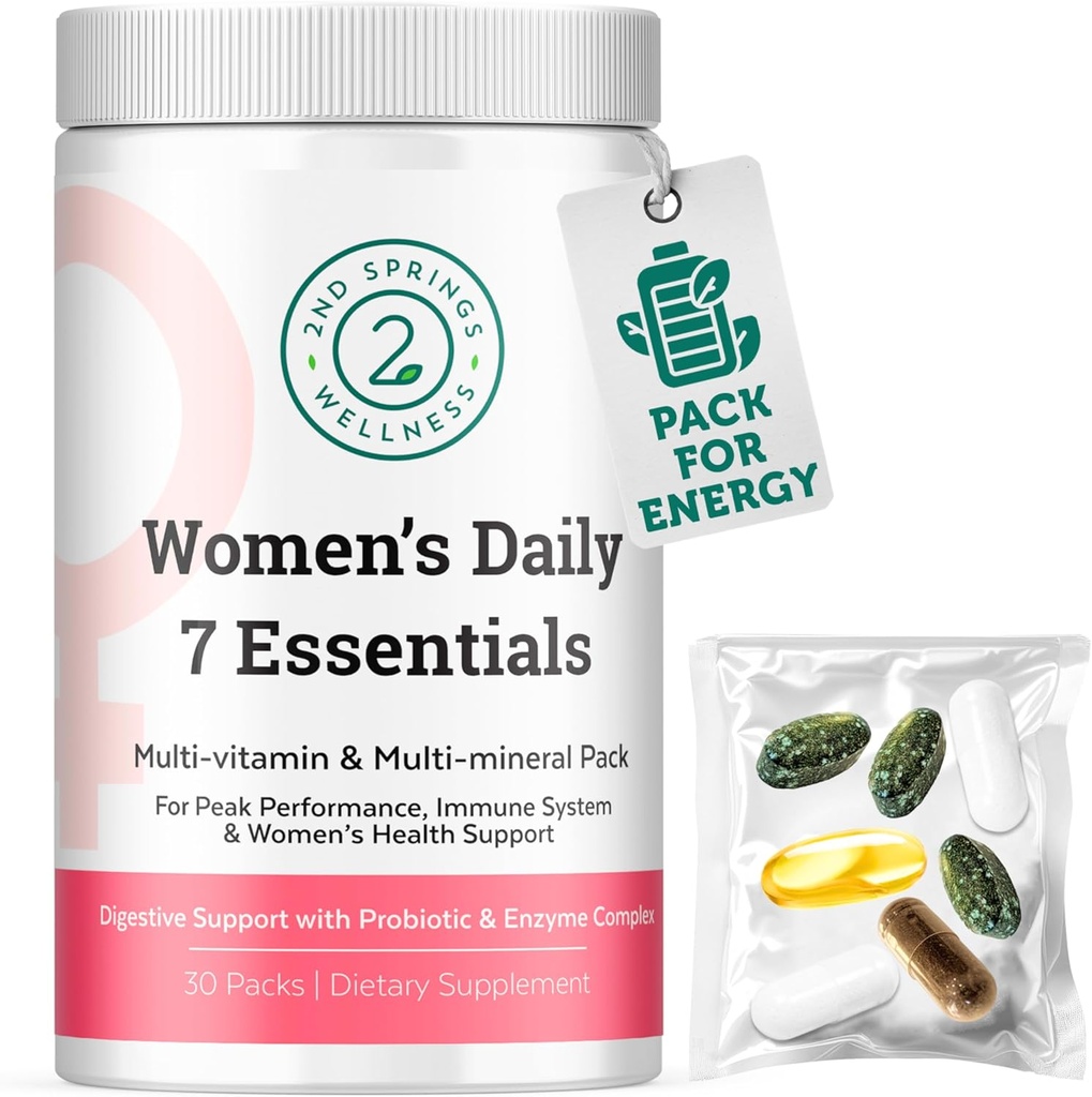 Daglig 7 Essentials Kvinners vitaminpakke -7 Pack Complete Women's Multivitamin Packet med energi, metabolisme, immunsystem, kvinnelig helsestøtte med probiotika, Mer