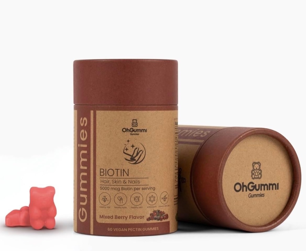 ביוטין 5000mcg Gummies עם VIT A, B12, C, D3, E + Folic Acid (Vegan Biotin)