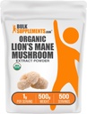 BulkSupplements.com Organic Lion's Mane Moshroom Extract pulver - Mushroom Supplement, Brain Supplement for minne og fokus støtte - Vegan, 1g per servering, 500g (1,1 lbs) (Pack of 1)