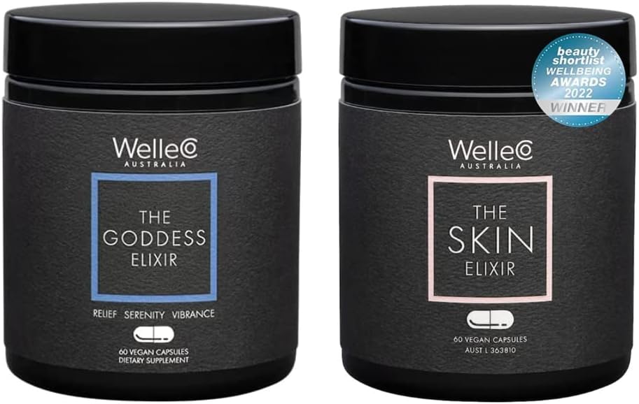 WelleCo The Goddess Elixir and Skin Elixir Bundle | Menopause Supplement, Hormone Balance, Helps Night Sweats and Hot Flashes | Supports Collagen Formation for Healing, Firmness & Elasticity