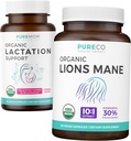 Laktationssupport & Lions Mane (1-månaders leverans) Mödrar Mind Bundle of Organic Lactation Support - Aid for Nursing Mothers (60 kapslar) & Organic Lions Mane Mushroom 10:1 Extract (60 kapslar)