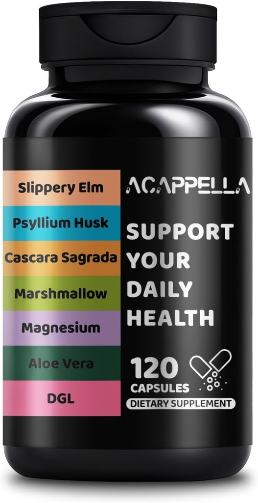 ACAPPELLA Slippery Elm, Psyllium Husk, Cascara Sagrada, Marshmallow, Magneziu, Aloe Vera, DGL Capsule - Probiotic Blend Digestive Gut Health Supliment (1)