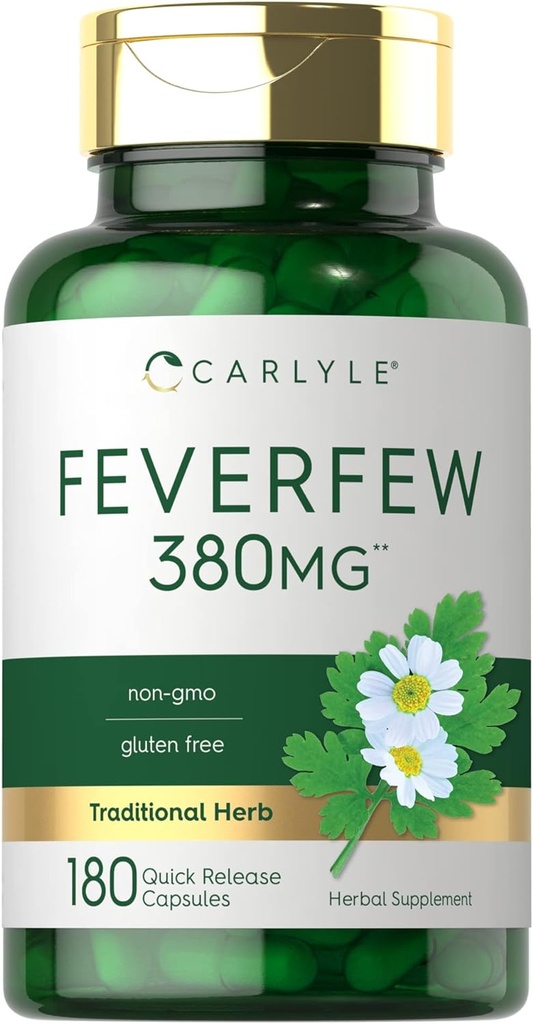 Carlyle Feverfew kapslid 380mg | 180 Count | Traditsiooniline ürdiekstrakt | Mitte-GMO, Gluteenivaba