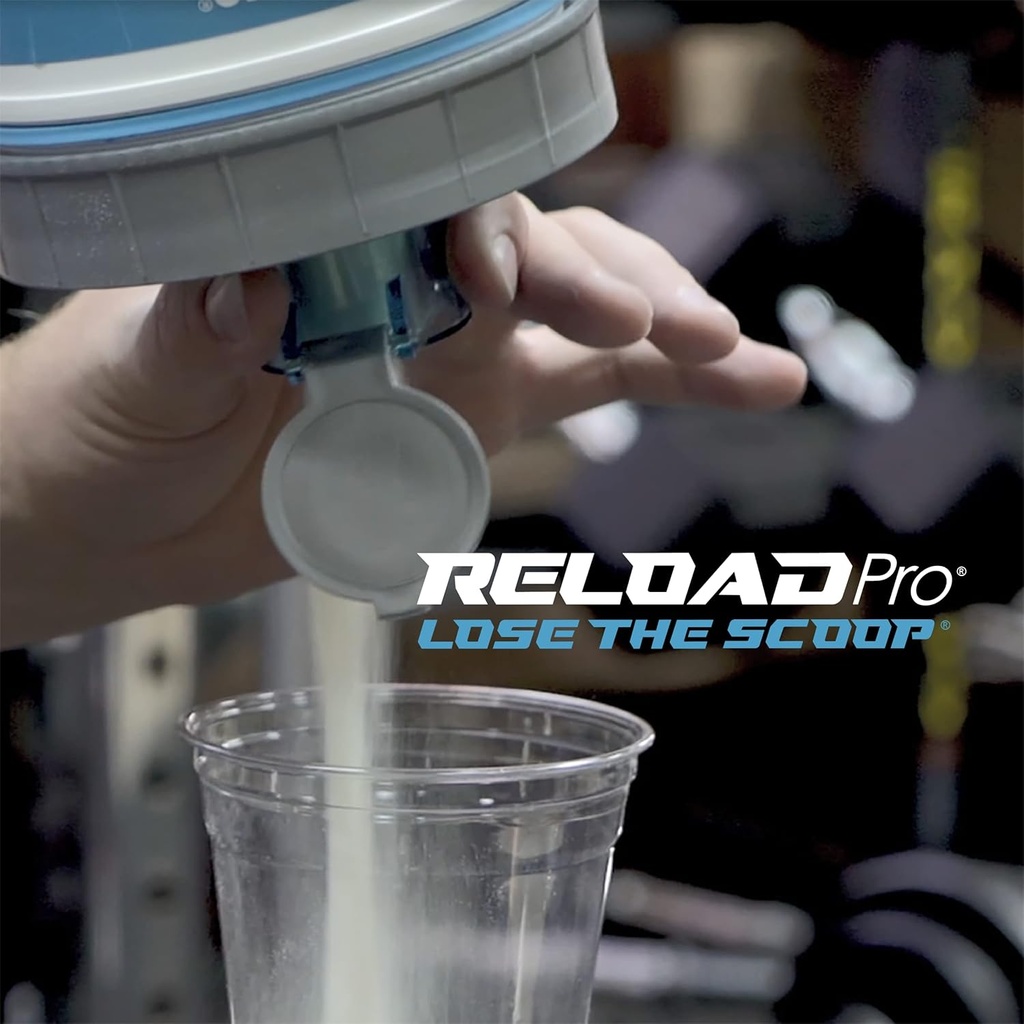 XL Protein Scoop and Supplement Funnel Attachment for Pre and Post Workout Powders, BPA Free, Spill Proof Dispenser, Universally Fits Most Product Containers, Raging Red, Reload Pro