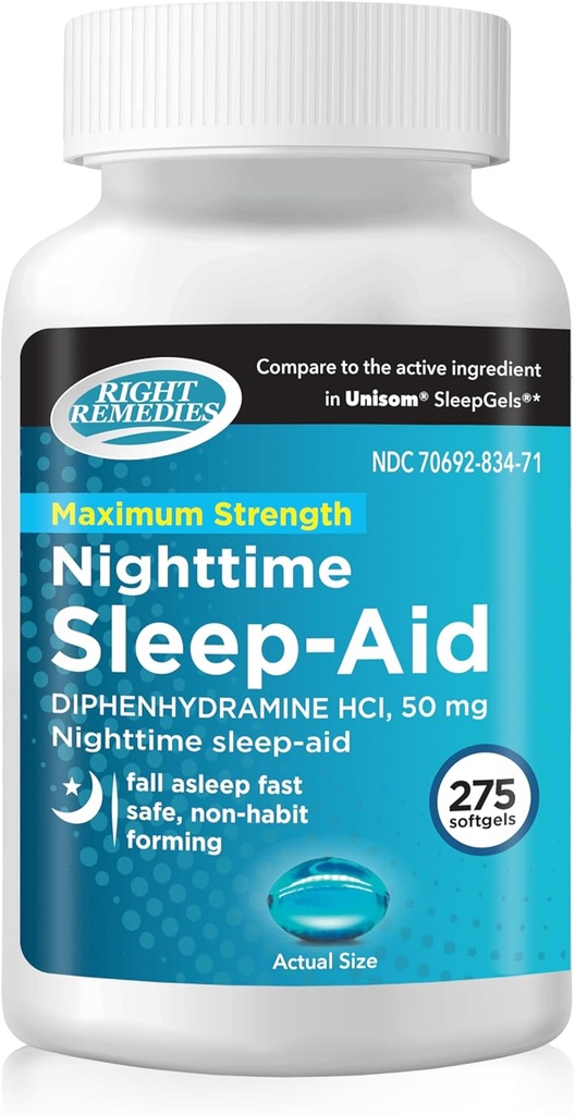 Nighttime Sleep Aid Softgels, (275 softgels), Diphenhydramine HCI 50 mg, Autunno Asleep Fast, Supporta più profondo, sonno riposante