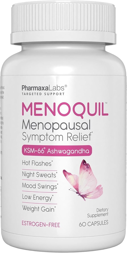 Menopausal Multi-Symptom Relief - Støtte for varme blits, nattesviter, Mood Swings & Restful Sleep - Black Cohosh, Ashwagandha, Chasteberry, Soya Isoflavones, Grape Seed & Sage - 60 Kapsler