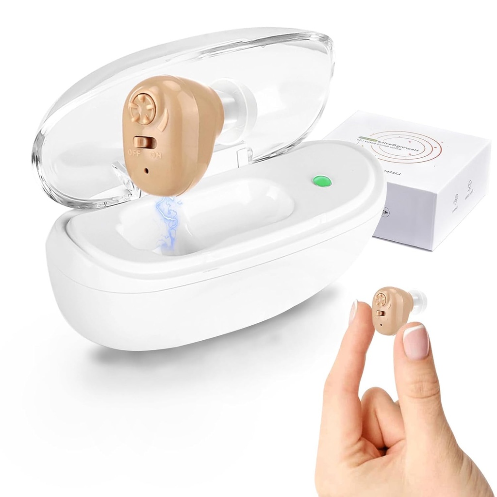 Høreforstærkerstøtte, genopladelig hørestøtte til seniorer og voksne med Volume Control, Støj Annullering Høreforstærkere, Single Side Anvendelse